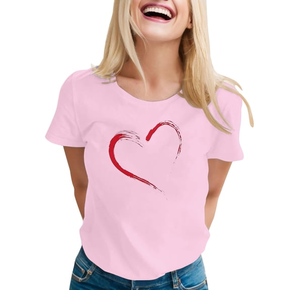 Women's Valentine's Day Cute Crewneck Short Sleeved T Shirt Top