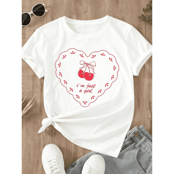Women’s Valentine’s Day Heart Graphic Cotton Crew Neck Short Sleeve T-Shirt Casual Top