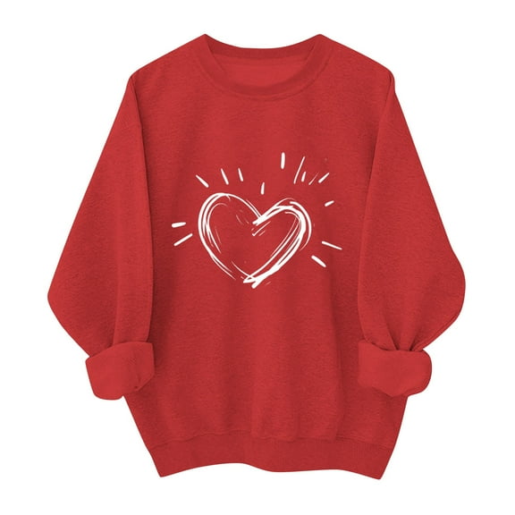 Women's Valentine's Day Heart Print Oversized Sweatshirt - Plus Size Crewneck Long Sleeve Top, Casual Love Graphic Blouse