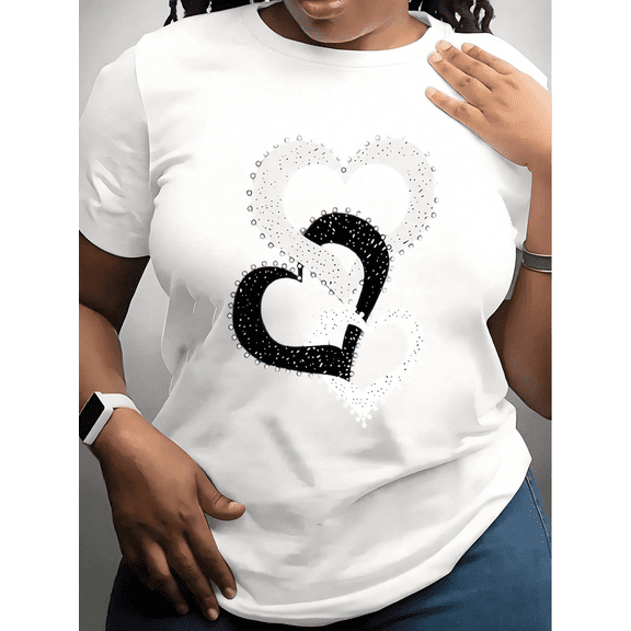 Women’s Valentine’s Day Heart Print Short Sleeve Crewneck Casual T-Shirt