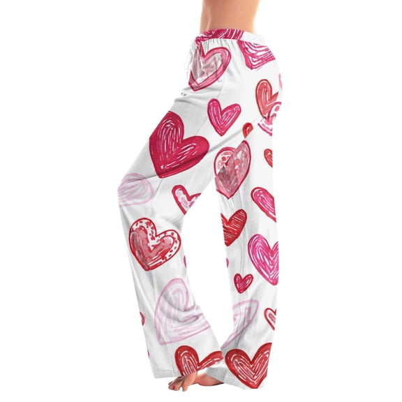 Women's Valentine's Day Heart Print Trousers - Fashionable Loose Casual Pants, Wine Red Size XXXL