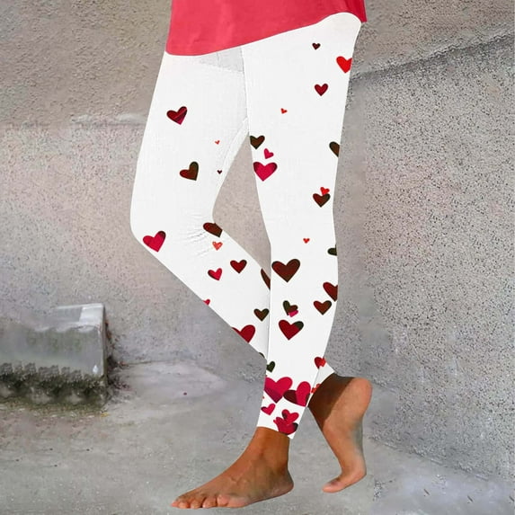 Women's Valentine's Day Joggers Cute Heart Printed Leggings High Waist Workout Yoga Tapered Athletic Leggings White XL