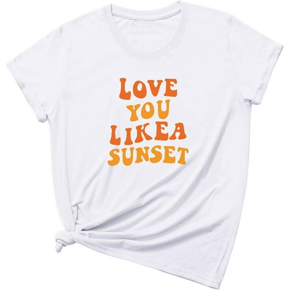 Women's Valentine's Day Love You Likea Sunset Printed Crewneck Short Sleeved T Shirt Long Sleeve Tee