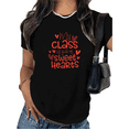 thumbnail image 1 of Women's Valentine's Day My Class Sweet Hearts Teacher-Style Graphic Crew Neck Printed Cotton T-Shirt Black S-5XL, 1 of 5