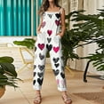 thumbnail image 1 of Women's Valentine's Day Overalls Sleeveless Cute Heart Print Outfits Straight Leg Rompers Casual Baggy Overalls Valentine's Jumpsuits with Adjustable Straps, 1 of 4