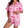 thumbnail image 1 of Women's Valentine's Day Pajama Set Cute Bow Print Short Sleeve Button-Down Top with Pocket Shorts Pjs Comfy Sleepwear, 1 of 6