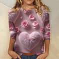 thumbnail image 1 of Women's Valentine's Day Print Fashion Casual 3/4 Sleeve Round Neck Top, Lightweight Comfortable Blouse for Spring and Summer Outfits,Light pink,XL, 1 of 6
