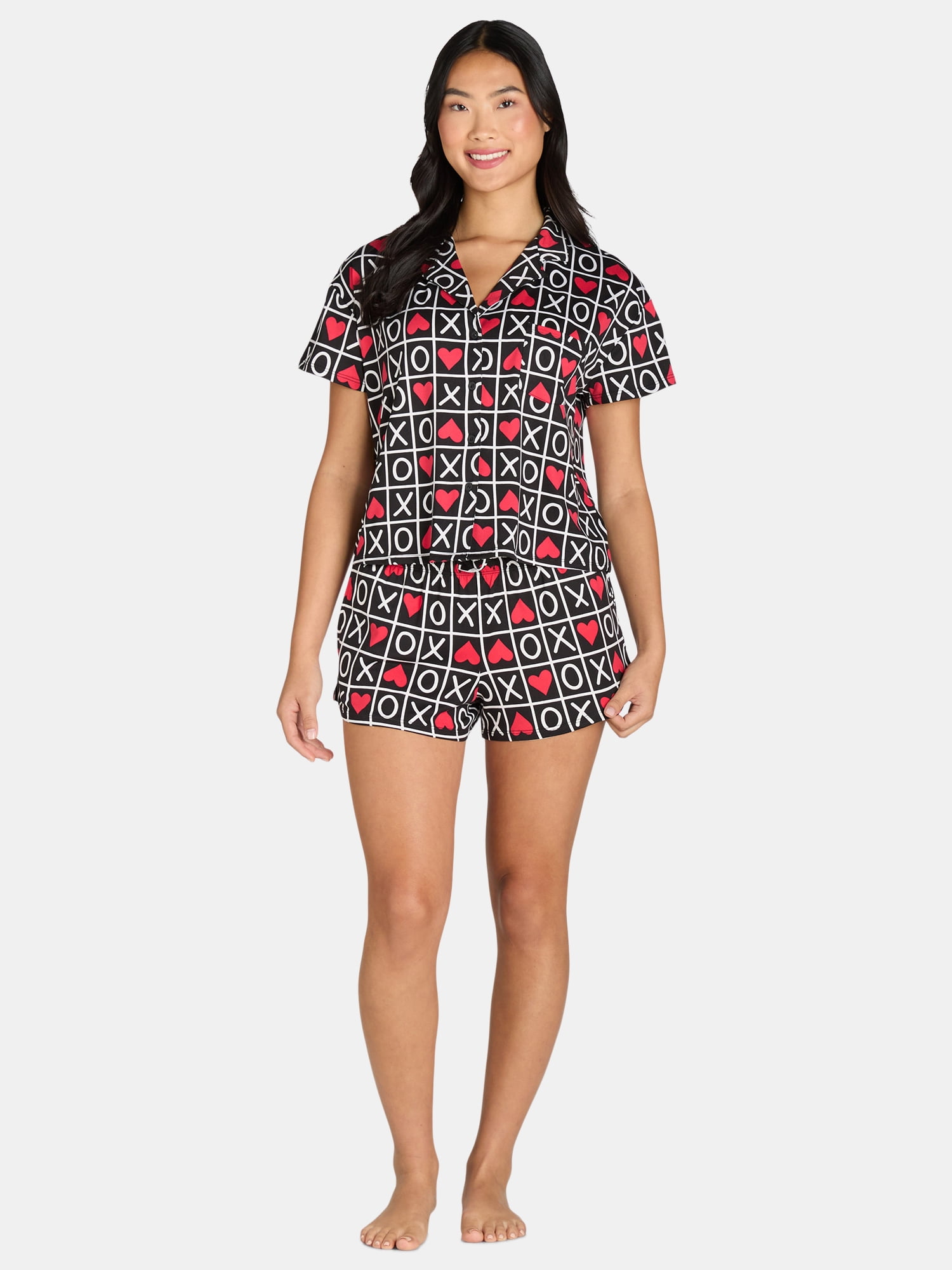 Women’s Valentine’s Day Print Shorty Notch Collar Pajama Set from Way to Celebrate, 2-Piece, Sizes XS-3X