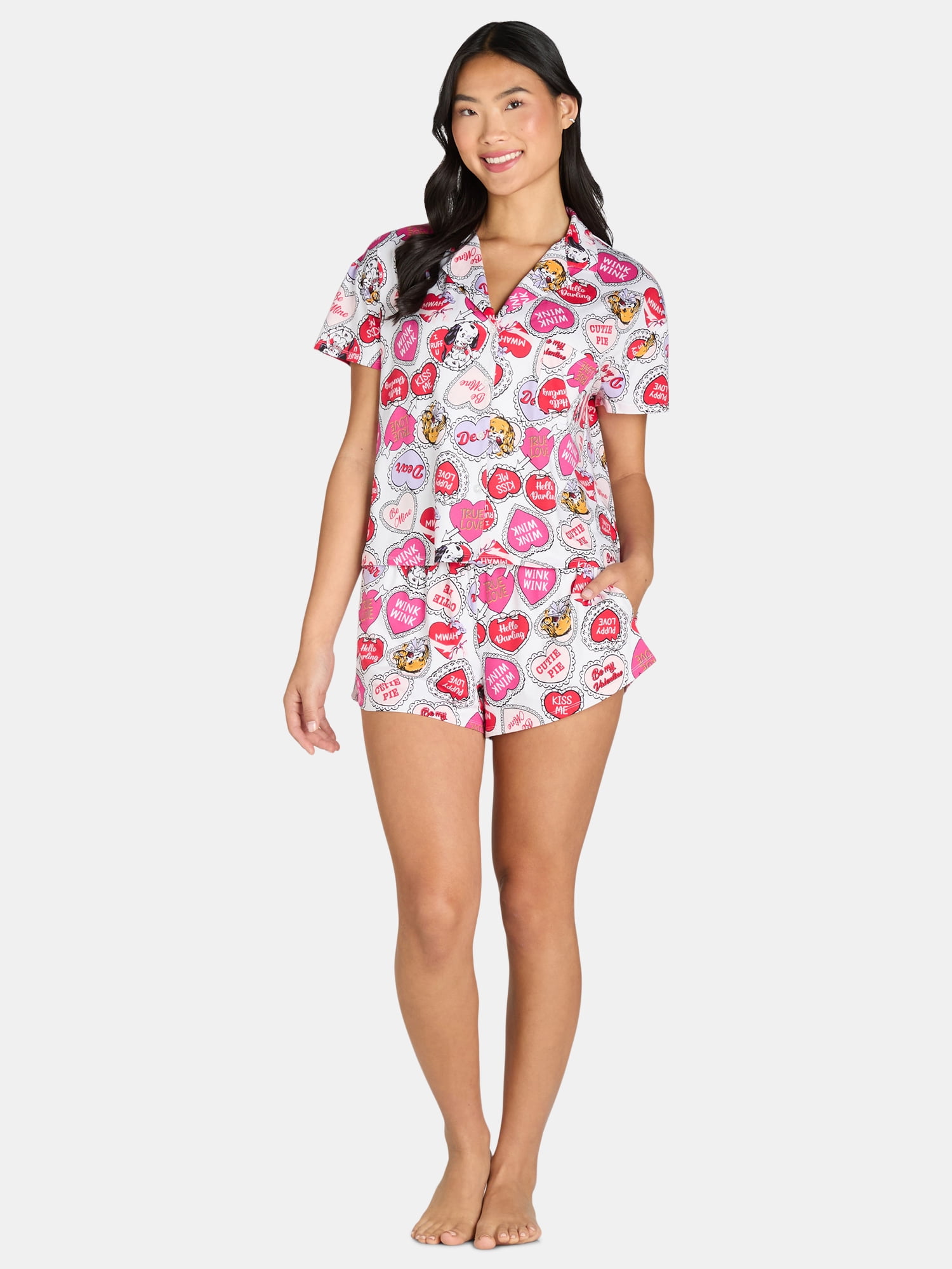 Women’s Valentine’s Day Print Shorty Notch Collar Pajama Set from Way to Celebrate, 2-Piece, Sizes XS-3X
