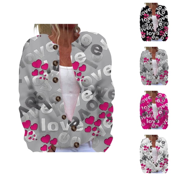 Plus Size Women's Cardigan Casual Chic Open Front Cardigans for Women Women's Valentine's Day Printed Cardigan Jacket