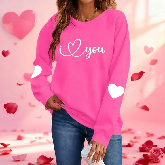Women's Valentine's Day Printed Long Sleeve Round Neck Sweatshirt With Heart Designs