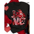 thumbnail image 1 of Women's Valentine's Day Red Love Bow & Heart Print T-Shirt - Cute Gnome & LOVE Lettering with Hearts, Bows, Roses - Casual Round Neck Short Sleeve Top Gift for Girlfriend, 1 of 6
