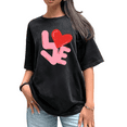 thumbnail image 1 of Women's Valentine's Day Retro Washed Artistic LOVE Heart Graphic Crew Neck Printed Cotton T-Shirt Black S-2XL Plus Size, 1 of 5