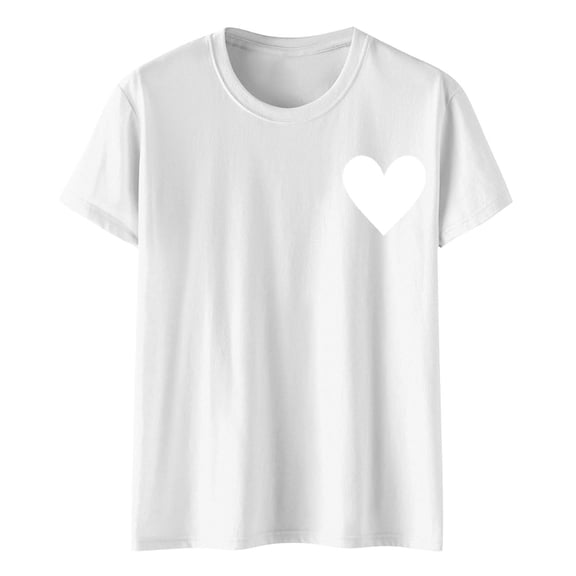 Women's Valentine's Day Shirts Crew Neck Short Sleeve Cute Print Tops Casual Loose Trendy Holiday Tees (XL, White)