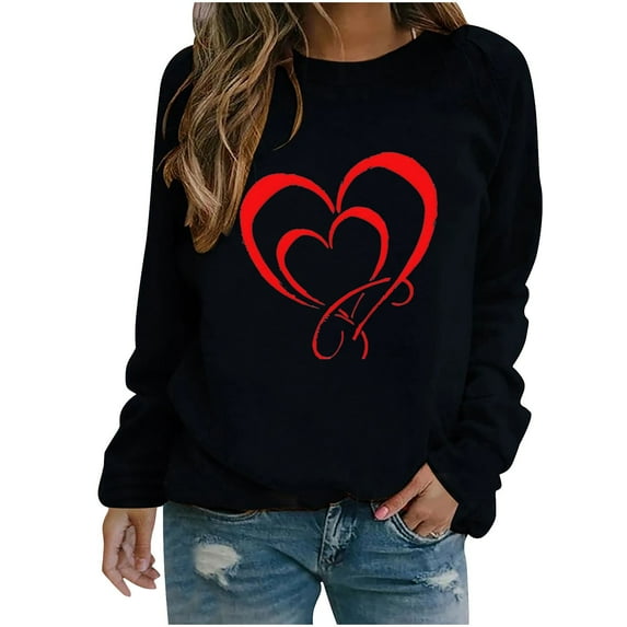 Women's Valentine's Day Shirts Long Sleeve Shirts for Women Fashion Valentine's Day Printed Blouses Casual Crew Neck Pullover Tops