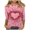 thumbnail image 1 of Women's Valentine's Day Shirts Loose 3/4 Sleeve Heart Print T-Shirt Loose Blouses Crew Neck Three-quarter Sleeve Pullover Top, 1 of 5