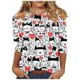thumbnail image 1 of Women's Valentine's Day Shirts Loose 3/4 Sleeve Heart Print T-Shirt Loose Blouses Crew Neck Three-quarter Sleeve Pullover Top, 1 of 5