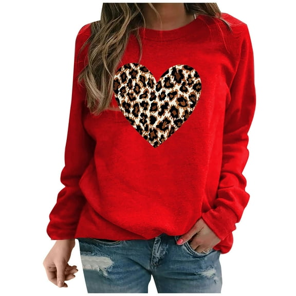 Women's Valentine's Day Shirts Top Long Sleeve Shirts for Women Fashion Valentine's Day Printed Blouses Casual Crew Neck Pullover Tops