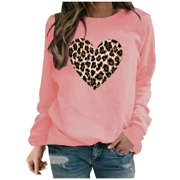 Women's Valentine's Day Shirts Top Long Sleeve Shirts for Women Fashion Valentine's Day Printed Blouses Casual Crew Neck Pullover Tops