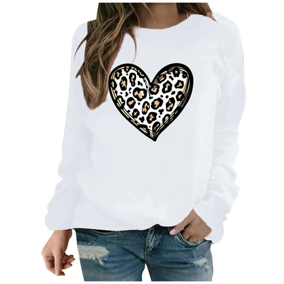 Women's Valentine's Day Sweatshirts Fashion Print Shirt Round Neck Long Sleeve Blouses Pullover Casual Sweatshirt Top
