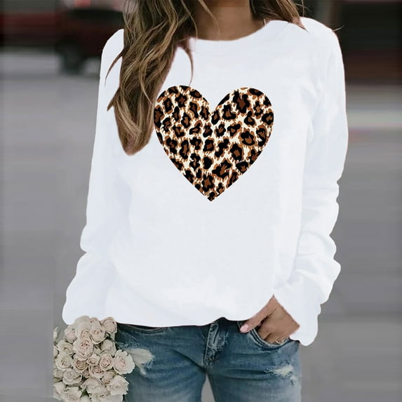 Women's Valentine's Day Shirts Top Long Sleeve Shirts for Women Fashion Valentine's Day Printed Blouses Casual Crew Neck Pullover Tops