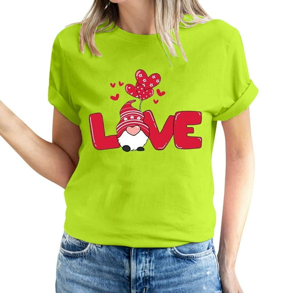 Women's Valentine's Day Short Sleeve Shirts Gnome Graphic Casual Basic Tees Tunic Crew Neck Printed Blouses Tops (S, Mint Green)
