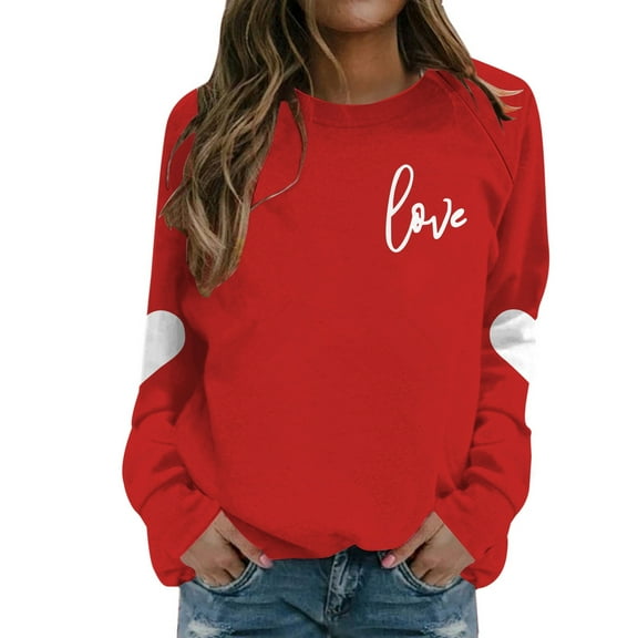 Women's Valentine's Day Sweatshirt Printed Round Neck Long Sleeve Casual Pullover Hoodie