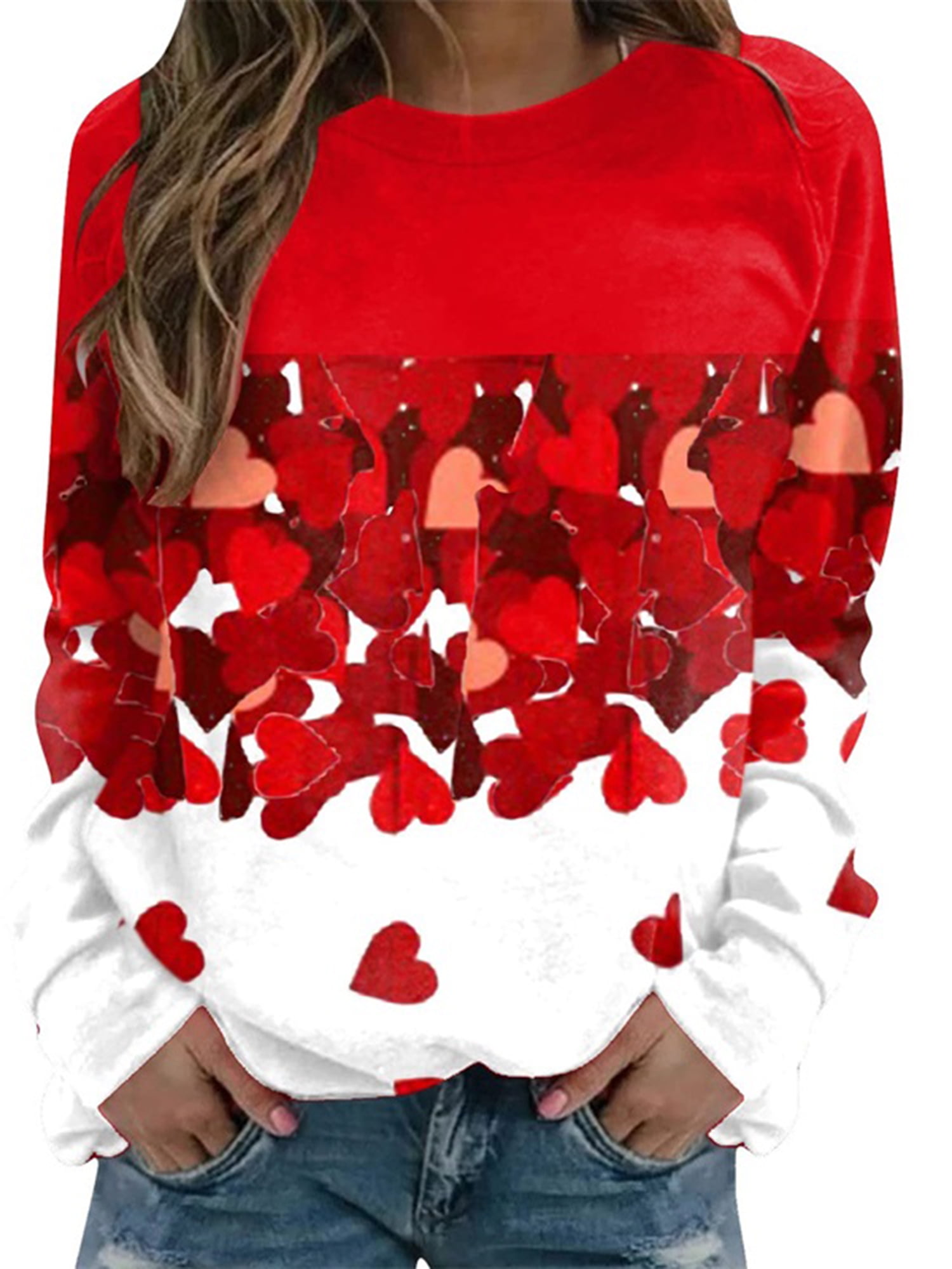 Women's Valentine's Day Sweatshirt Tops Sweater Heart Long Sleeve