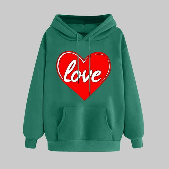 Women's Valentine's Day Sweatshirt Trendy Long Sleeves Heart Print Shirt Comfy Versatile Tops With Pocket Army Green M