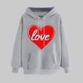 thumbnail image 1 of Women's Valentine's Day Sweatshirt Trendy Long Sleeves Heart Print Shirt Comfy Versatile Tops With Pocket Gray XL, 1 of 5