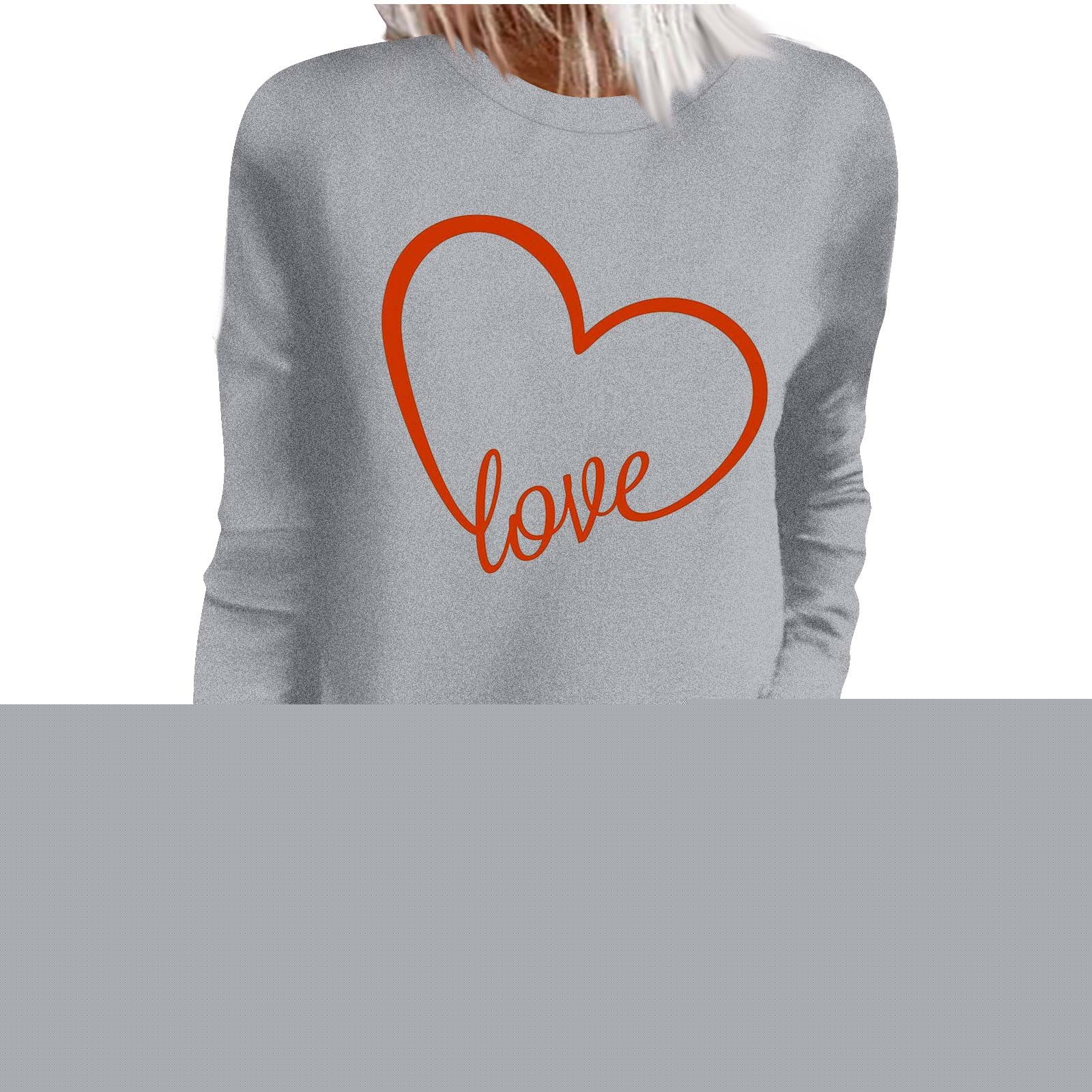 Women's Valentine's Day Sweatshirt Valentine's Day Solid Color Love Print Loose Shirts Long Sleeve Round Neck Casual Pullover Blouses Tops