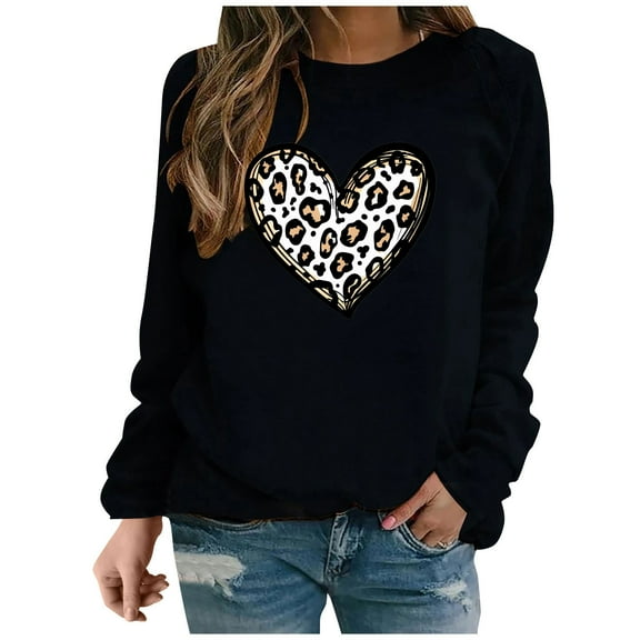 Women's Valentine's Day Sweatshirts Fashion Print Shirt Round Neck Long Sleeve Blouses Pullover Casual Sweatshirt Top