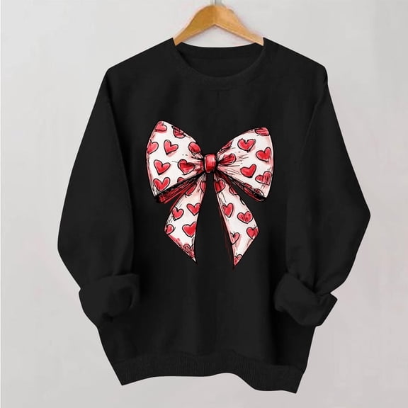 Women's Valentine's Day Themed Printed Long Sleeve Round Neck Casual Crewneck Sweatshirt Top