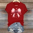 thumbnail image 1 of Women's Valentine's Day Tops Bow Detail Print Round Neck Short Sleeve Tee Red XXXL, 1 of 6