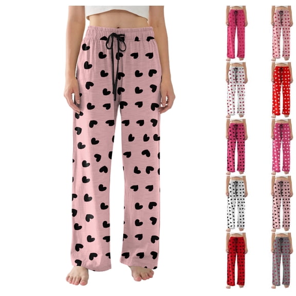 Women's Valentine's Day Wide Leg Pajama Pants Drawsrting Baggy Love Print Pajama Bottoms Fuzzy Winter Trendy Loungewear Bottoms with Pockets Light pink S