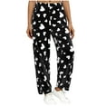 thumbnail image 1 of Women's Valentine's Flannel Pajamas Pants Fleece Lined Print Elastic Waist Sleepwear with Pockets Black-1 L, 1 of 8