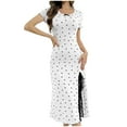 thumbnail image 1 of Women's Valentine's Heart Print Ribbed Midi Dress Lace Side Short Sleeve Casual Bodycon Nightgown for Outdoor White M, 1 of 3