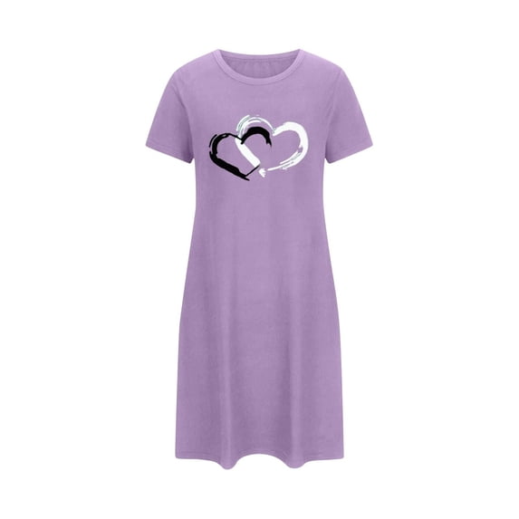 Women's Valentine's Pajamas Heart Print Oversized Short Nightgown Short Sleeve Nightdress,Valentine's Day Gift for Her