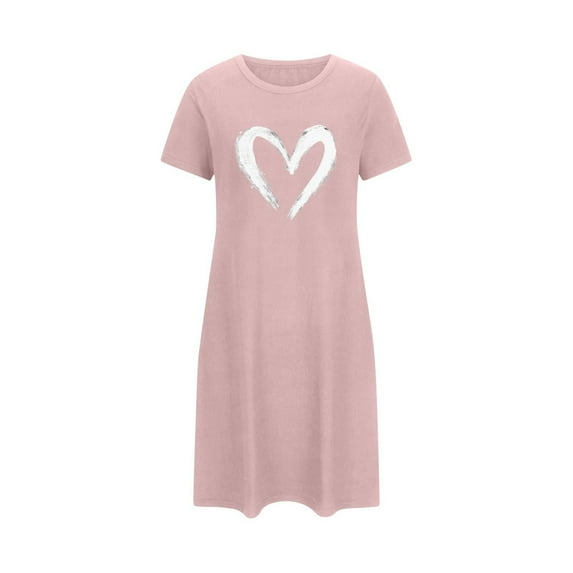 Women's Valentine's Pajamas Heart Print Oversized Short Nightgown Short Sleeve Nightdress,Valentine's Day Gift for Her
