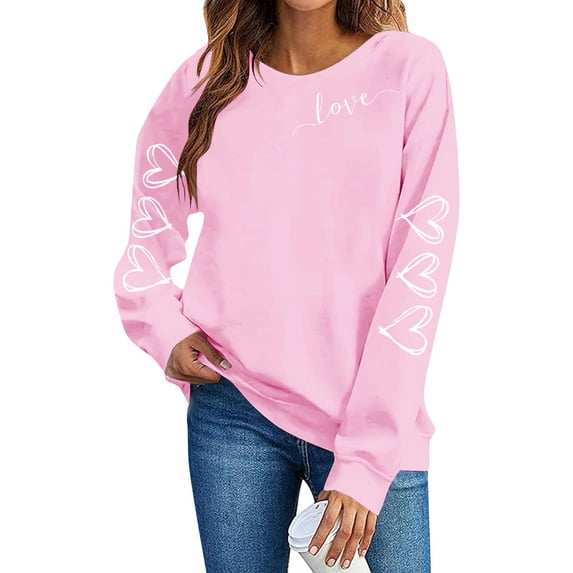 Women's Valentine's Sweatshirt Long Sleeve Bow Print Crewneck Pullover Top for Romantic Pink-1 M
