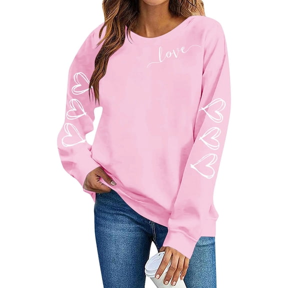 Women's Valentine's Sweatshirt Long Sleeve Bow Print Crewneck Pullover Top for Romantic Pink-1 XL