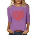 thumbnail image 1 of Women's Valentine's T-Shirt Three Quarter Sleeve Bow Print Crewneck Top for Romantic Purple 2XL, 1 of 5