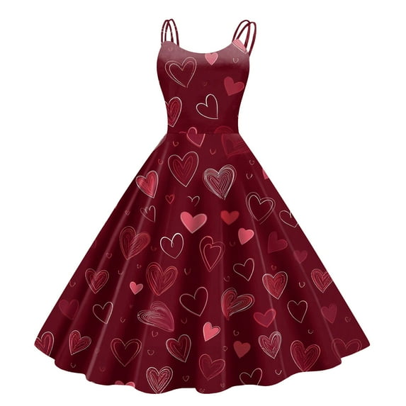 Women's Valentines Day Dresses Fashion Printed Strapless Gothic Cocktail Dress Punk Vintage Dress Wine M