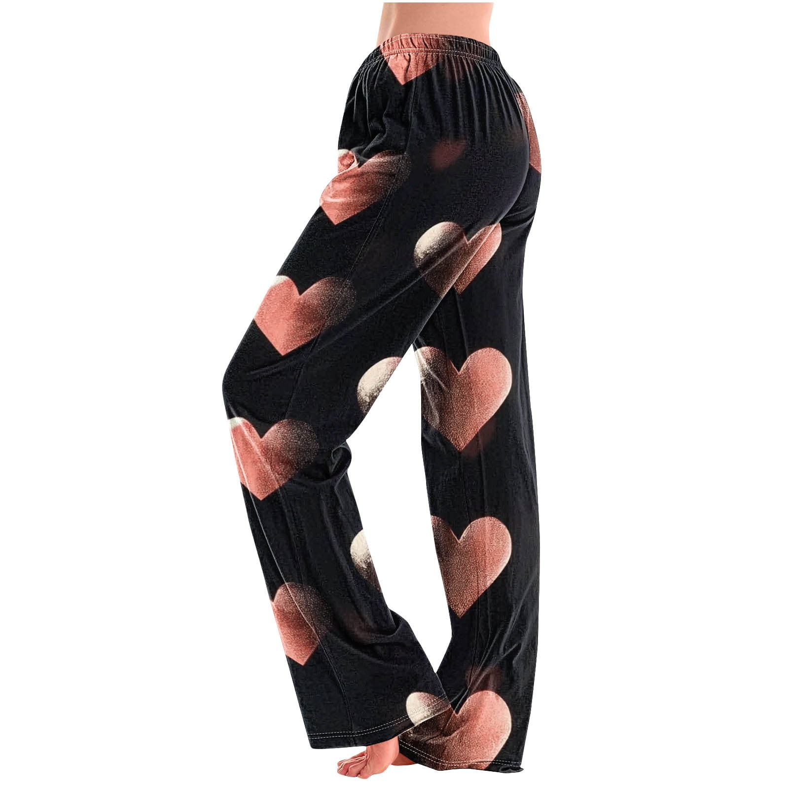 Women's Valentines Day Home Pants Cute Heart Print Wide Leg Lounge