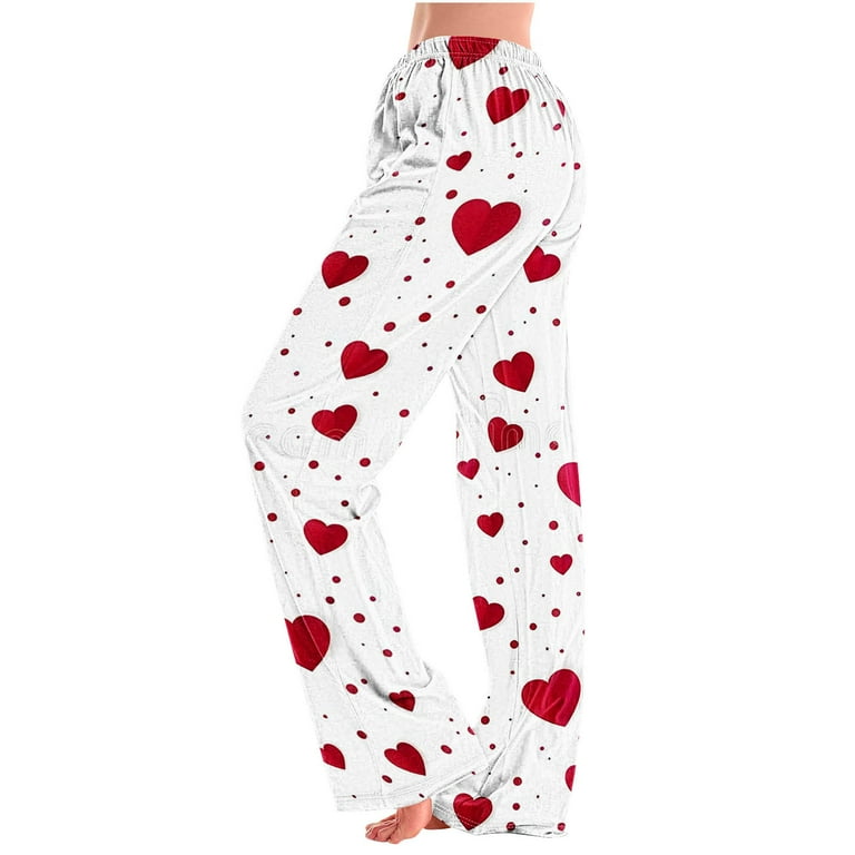 Women's Valentines Day Home Pants Cute Heart Print Wide Leg Lounge