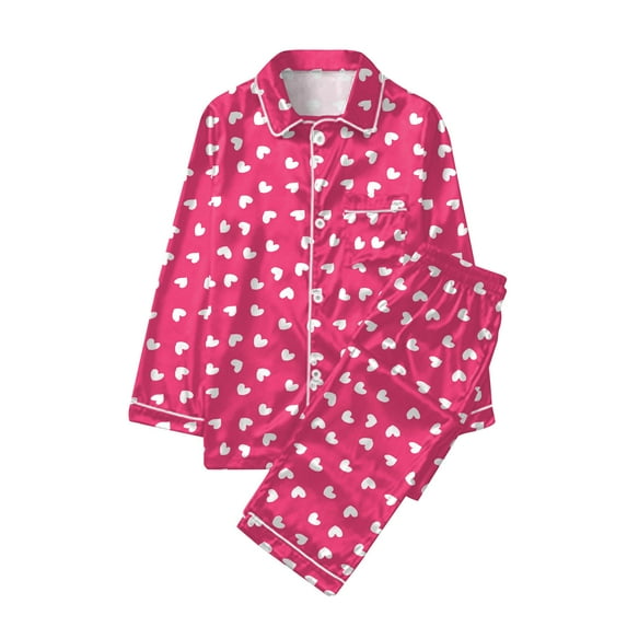 Women's Valentines Day Pajama 2 Pieces Cotton Comfy Button Front Pjs Sets for Women with Heart Print Long Sleeve Shirt with Long Pants