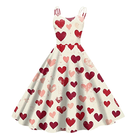 Women's Valentines Dress Retro Sleeveless Spaghetti Strap Party Dress 2026 Trendy Swing A-Line Flare Dresses Beige M