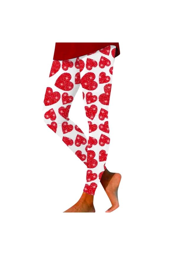Women's Valentines Leggings Solid Pants with Hearts Printed Yoga Pants Tight Bottom Leggings Stretch Trousers for Womens B-Pink L