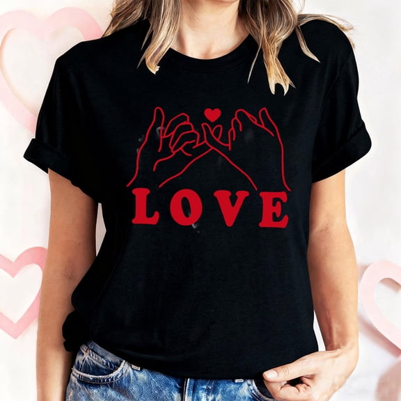Women's Valentines Shirts Summer Plus Size Tops Cute Heart Printed Short Sleeve T-Shirts Casual Crewneck Blouses Pullover
