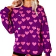 thumbnail image 1 of Women's Valentines Sweatshirt Long Sleeve Heart Oversized Shirts Crewneck Cute Ribbed Pullover Sweater Tops, 2XL Purple, 1 of 7